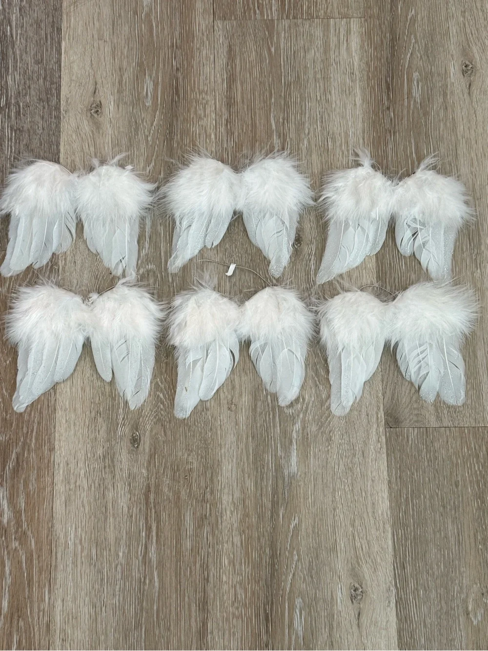 Vintage Pier 1 White Feather Angel Wings Ornaments Set of 6